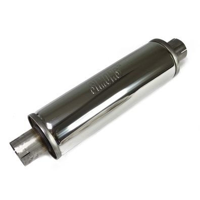 SIMONS Universal Edelstahl Schalldämpfer TOPF Auspuff LEISE - "SLIM" 63MM GLANZ