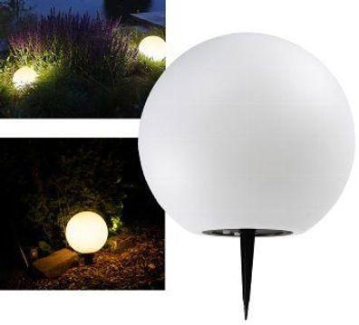 Solar Kugelleuchte 25cm Weiß mit Erdspieß IP44 Wetterfest
