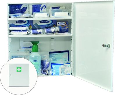 Metall-Branchenschrank LABOR & CHEMIE Weiß 455 x 400 x 110 mm, gefüllt Verbandschrank