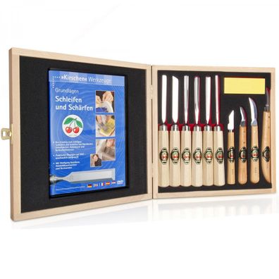 Kirschen Kerbschnitzsatz 12 tlg. mit DVD im Holzkasten 3442 HK Schnitzwerkzeug