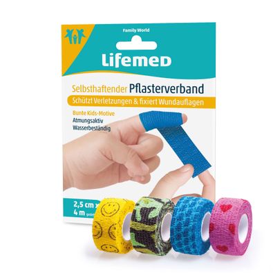 Selbsthaftende Pflasterverbände 12 Stück Lifemed 4 m x 2,5 cm 4 verschiedene Motive