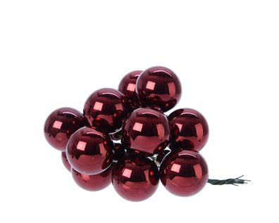 Weihnachtskugeln am Draht 2,5cm Glas 12 Stück - Ochsenblut glänzend