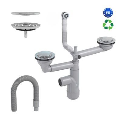 Teleskop Siphon für platzsparende Küchenspülen/Spülbecken für 2 Becken + Magnet