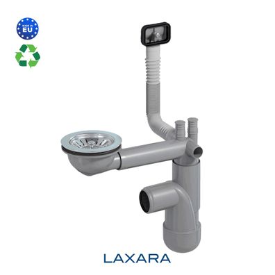 LAXARA Teleskop Siphon für platzsparende Küchenspülen - 1 Becken Überlauf-Eckig