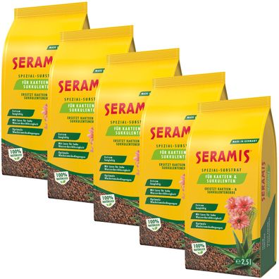 5 x SERAMIS® Spezial-Substrat für Kakteen und Sukkulenten, 2,5 Liter