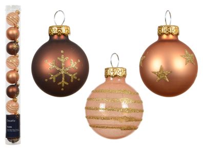 Weihnachtskugeln Glas mit Motiven 3cm 9er Set Braun / Orange Mix