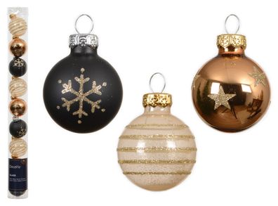 Weihnachtskugeln Glas mit Motiven 3cm 9er Set Schwarz / Perle Mix