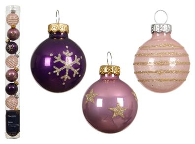 Weihnachtskugeln Glas mit Motiven 3cm 9er Set Lila / Rosa Mix
