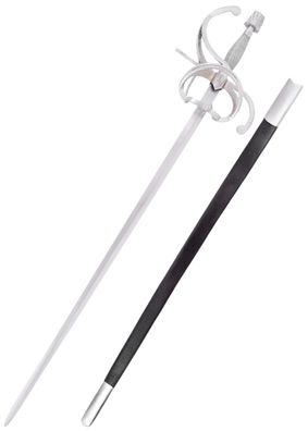 Renaissance Rapier mit geschwungenem Parier mit Lederscheide