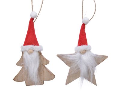 Christbaumschmuck Holz Wichtel Stern / Tanne rot, 1 Stück sortiert