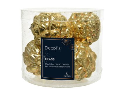 Christbaumschmuck Zapfen 7cm Glas 6 Stück - Hellgold