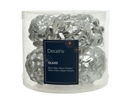Christbaumschmuck Zapfen 7cm Glas 6 Stück - Silber