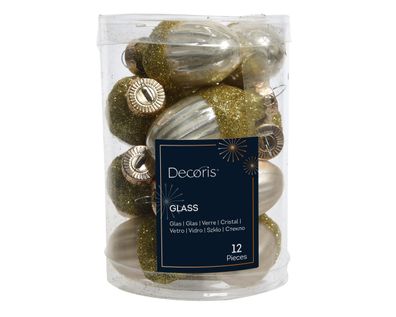 Christbaumschmuck Eicheln 4cm Glas 12 Stück - Perle / Hellgold