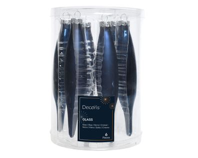 Christbaumschmuck Eiszapfen 15cm Glas 6er Set - Nachtblau