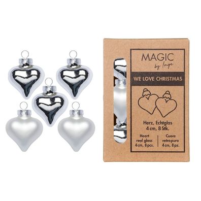 Christbaumschmuck Herzen 4cm Glas 8 Stück - Frosty Silver