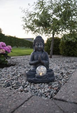 LED-Solar-Figur "Buddha", grauer Buddha, Glaskugel