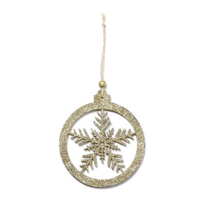 Christbaumschmuck Glitzer Schneeflocke aus Holz 12cm Gold