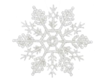 Anhänger Schneeflocken mit Glitzer Kunststoff 10cm 12er Set - weiß