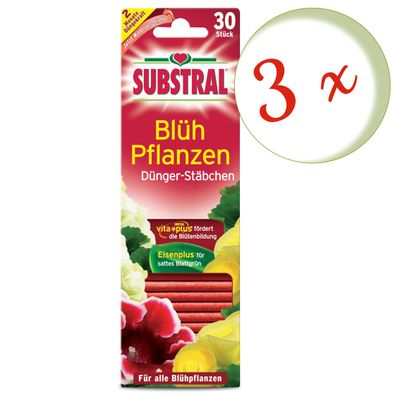 3 x SUBSTRAL® Blühpflanzen Dünger-Stäbchen, 30 Stück
