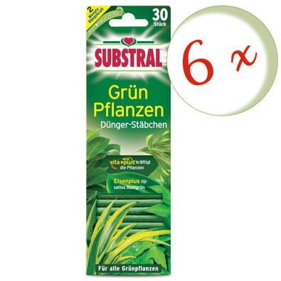 6 x SUBSTRAL® Grünpflanzen Dünger-Stäbchen, 30 Stück