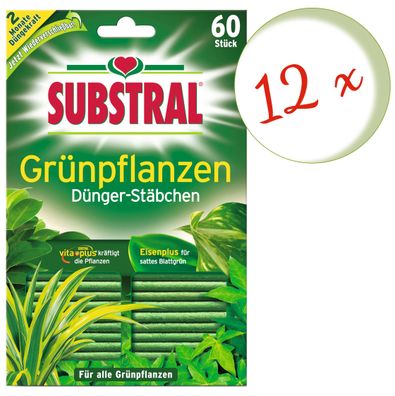 12 x SUBSTRAL® Grünpflanzen Dünger-Stäbchen, 60 Stück