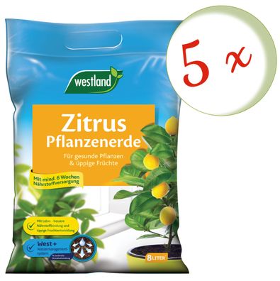 5 x WESTLAND® Zitruspflanzen Erde, 8 Liter