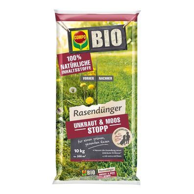 COMPO BIO Rasendünger Unkraut & Moos Stopp, 10 kg