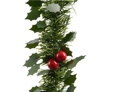 Weihnachtsgirlande mit Stechpalme und Beeren 10cm grün 2.7 Meter