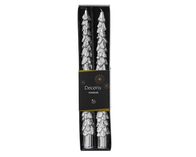 Spitzkerzen Tannenbaum Wachs 26cm 2er Set - Silber