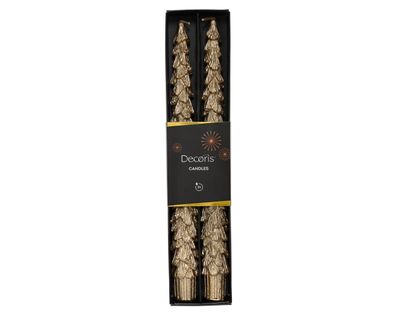 Spitzkerzen Tannenbaum Wachs 26cm 2er Set - Gold