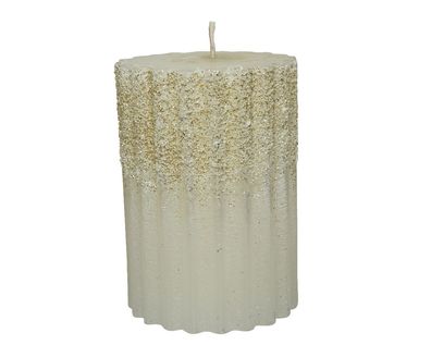 Stumpenkerzen Wachs mit Rillen / Glitzer 7 x 10cm - Wollweiß