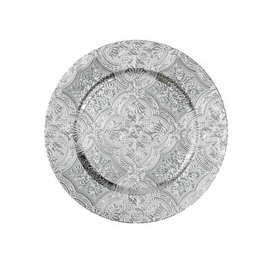Dekoteller 33cm Kunststoff geprägte Ajour Ornamente - Silber