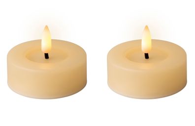 LED Teelichter 6,5x5cm mit Timer Outdoor 2 Stück Creme / Warmweiß