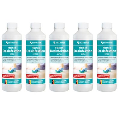 5 x HOTREGA® Flächen Desinfektion -Ultra- mit Spitz-Einsatz, 500 ml