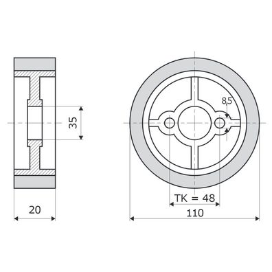 Vorschubrolle Gummi 110 x 20 mm weiss für Vorschubapparate