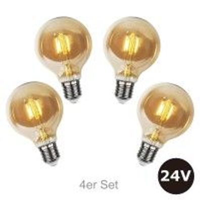 4er Set 24V Leuchtmittel 8cm amber, E27 Sockel