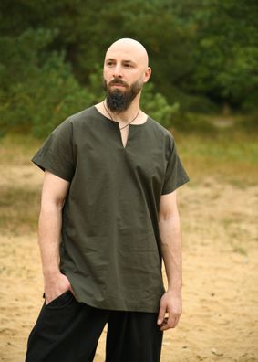 Einfache Mittelalter-Tunika Sigmund, kurzarm, olivgrün