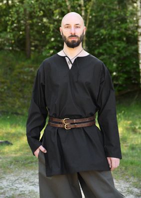 Einfache Mittelalter-Tunika Gunther, langarm, schwarz