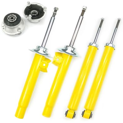 4X SPORT-STOßDÄMPFER Gasdruck VORNE HINTEN + Domlager VA - FÜR BMW 3ER E46