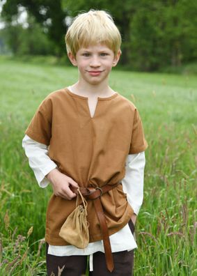 Kinder Mittelalter-Tunika Linus, kurzarm, beigebraun