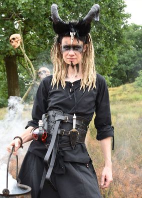 Mittelalter Bluse Birga mit 3/4 Arm, schwarz