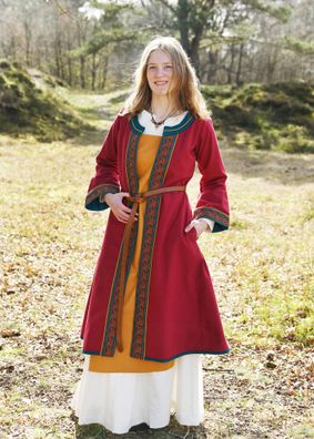 Bestickter Wikinger-Mantel Ella, weinrot-petrol