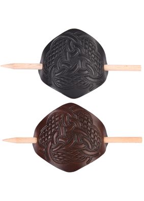 Kleine Haarspange aus Leder mit Knotenmuster & Holzstift