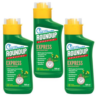 3 x ROUNDUP® Unkrautfrei Express Konzentrat, 500 ml