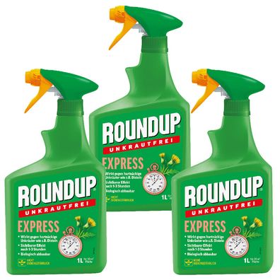 3 x ROUNDUP® Unkrautfrei Express AF, 1 Liter