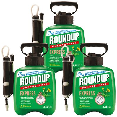 3 x ROUNDUP® Unkrautfrei Express AF Drucksprühgerät, 2,5 Liter