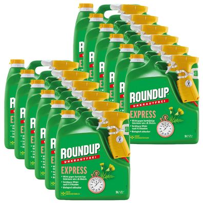 12 x ROUNDUP® Unkrautfrei Express AF Sprühflasche, 3 Liter
