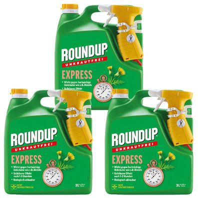 3 x ROUNDUP® Unkrautfrei Express AF Sprühflasche, 3 Liter