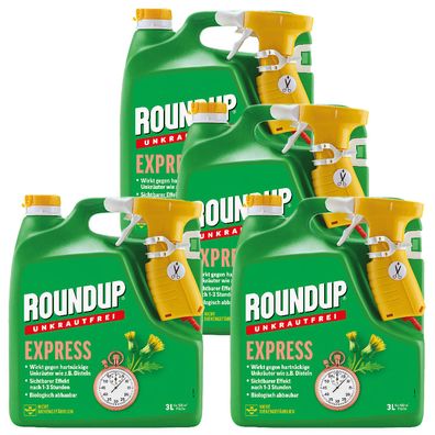 4 x ROUNDUP® Unkrautfrei Express AF Sprühflasche, 3 Liter