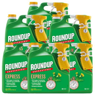 6 x ROUNDUP® Unkrautfrei Express AF Sprühflasche, 3 Liter